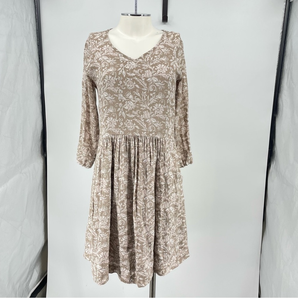 Garnet Hill floral bohemian dress pockets neutral minimalist‎ spring summer Sz 2